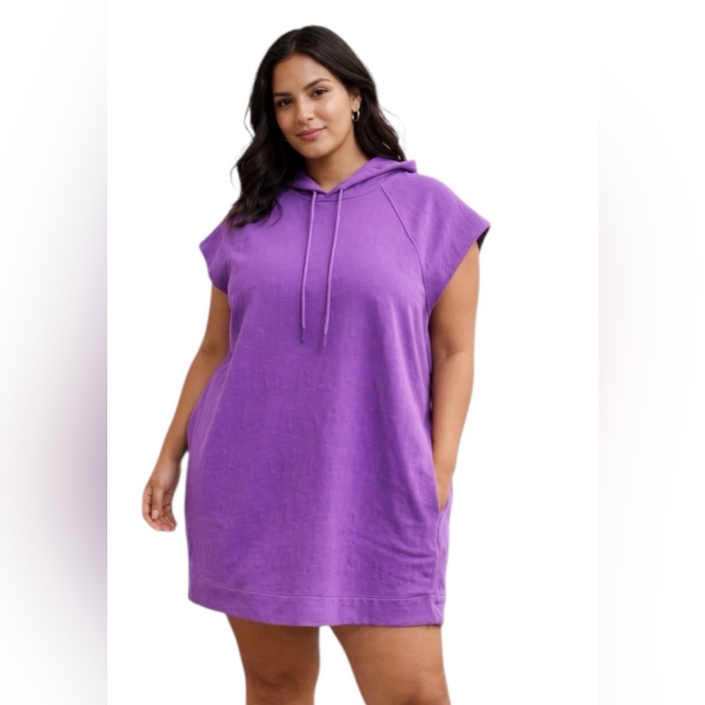 Yitty Sleeveless Hoodie Dress Purple Athleisure Pullover Hooded Tunic